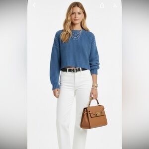 American Eagle Blue Knit Crewneck Cropped Sweater